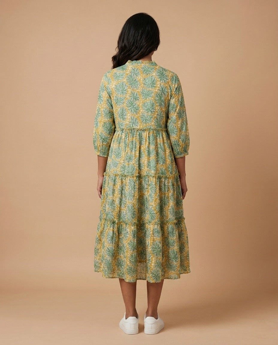 The Royal Bloom Tiered Dress ( HANDBLOCK)
