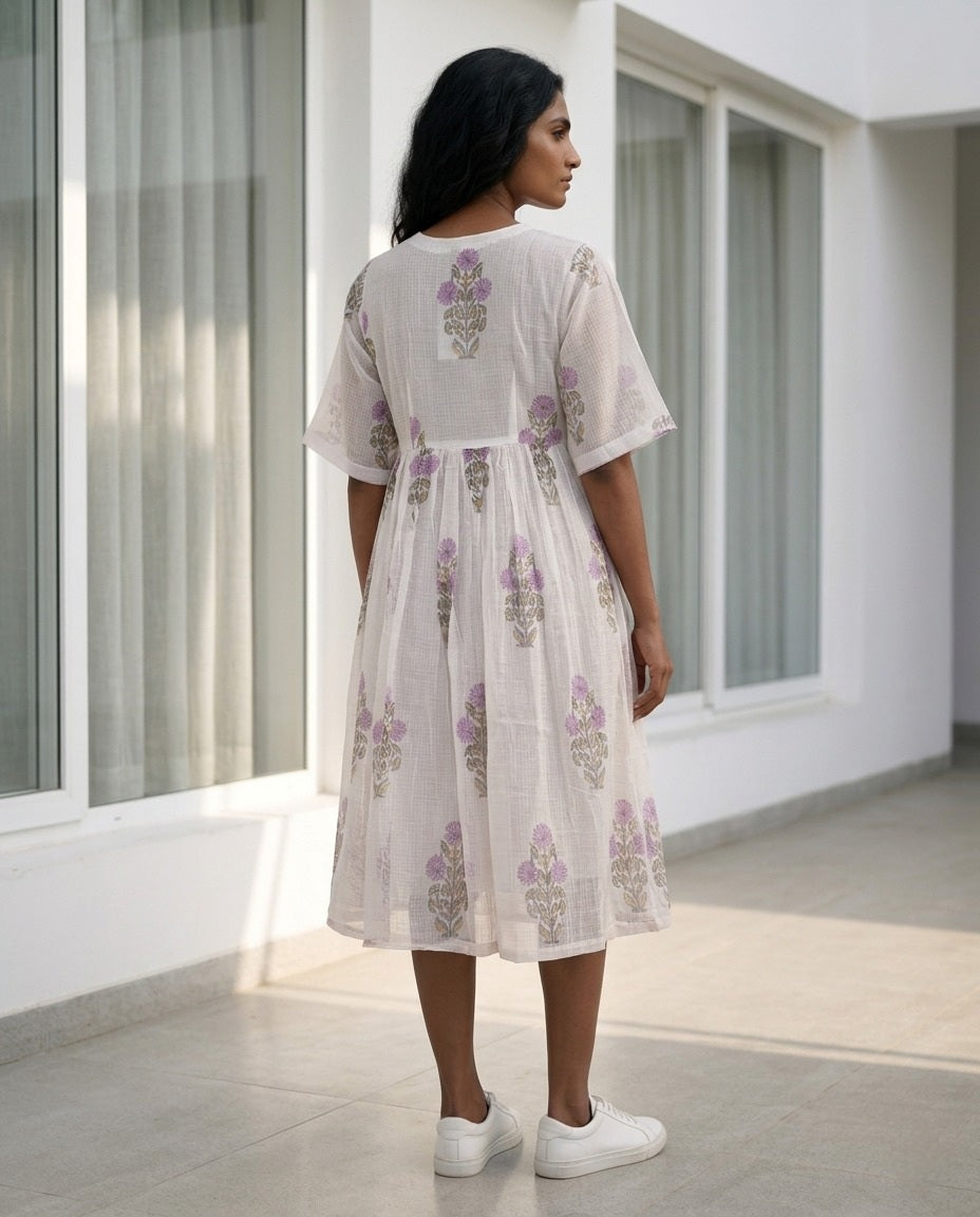 The Daydrift Kota Doria V-Neck Dress (HANDBLOCK)