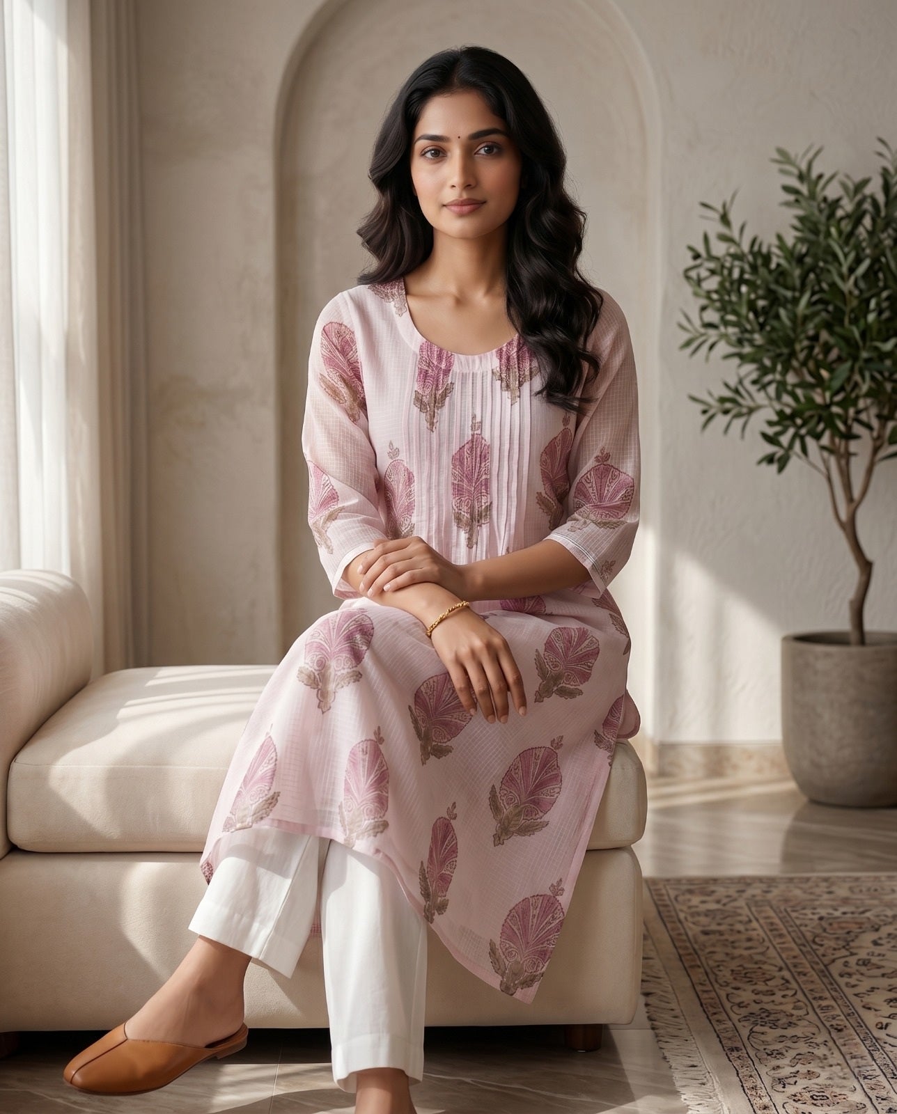 Kota Doria Pintex Dress ( HANDBLOCK)