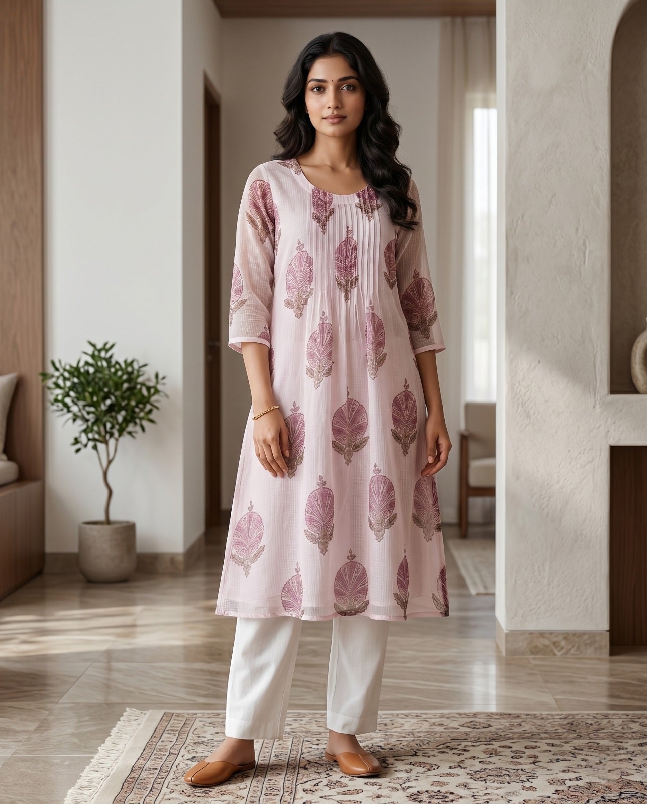 Kota Doria Pintex Dress ( HANDBLOCK)