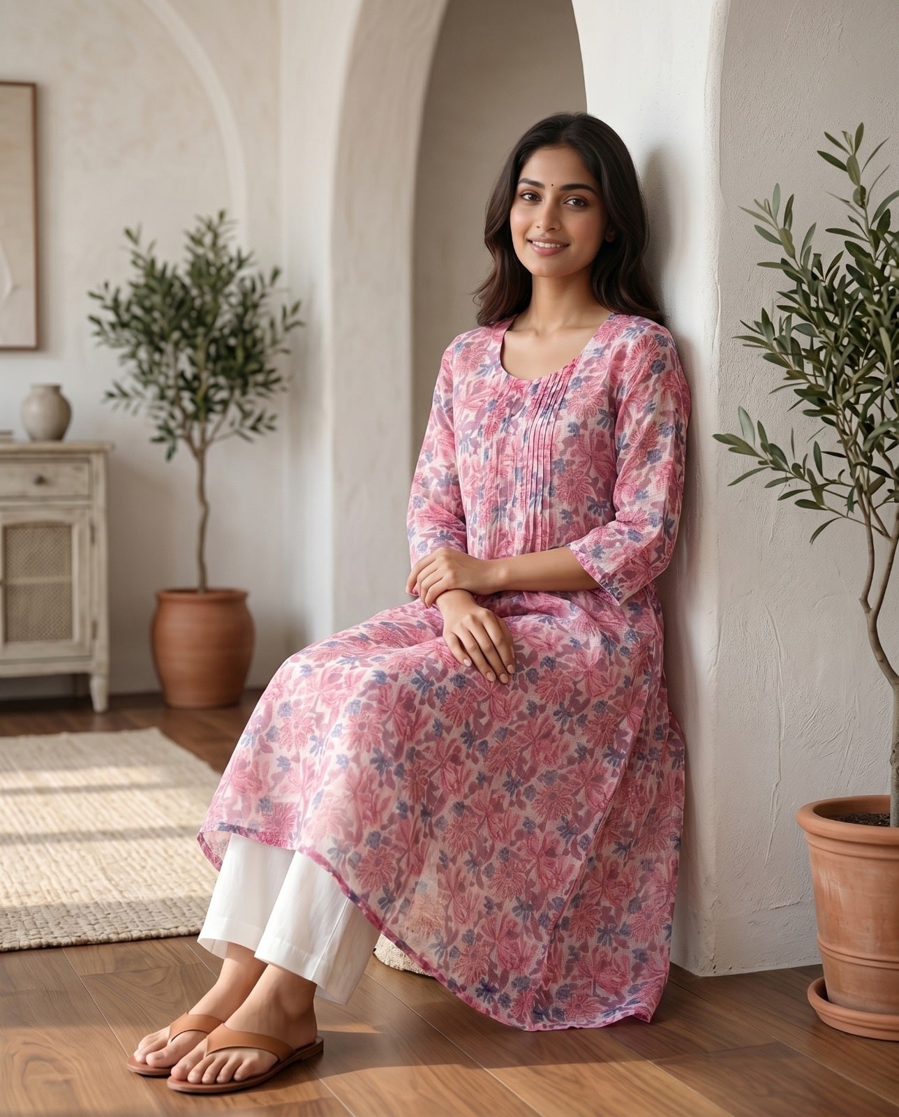 Kota Doria Pintex Dress ( HANDBLOCK)