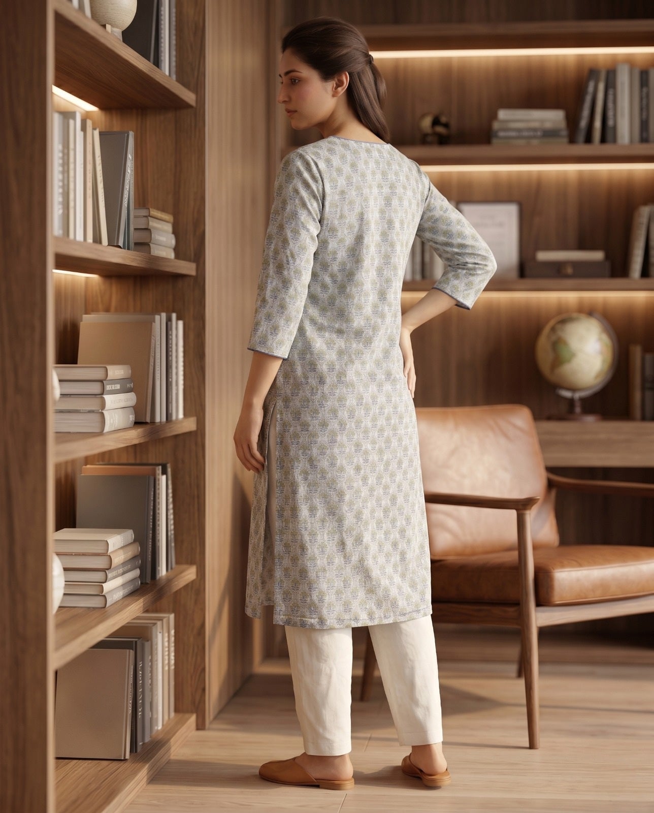 FLORAL KOTA DORIA STRAIGHT KURTA (HANDBLOCK)