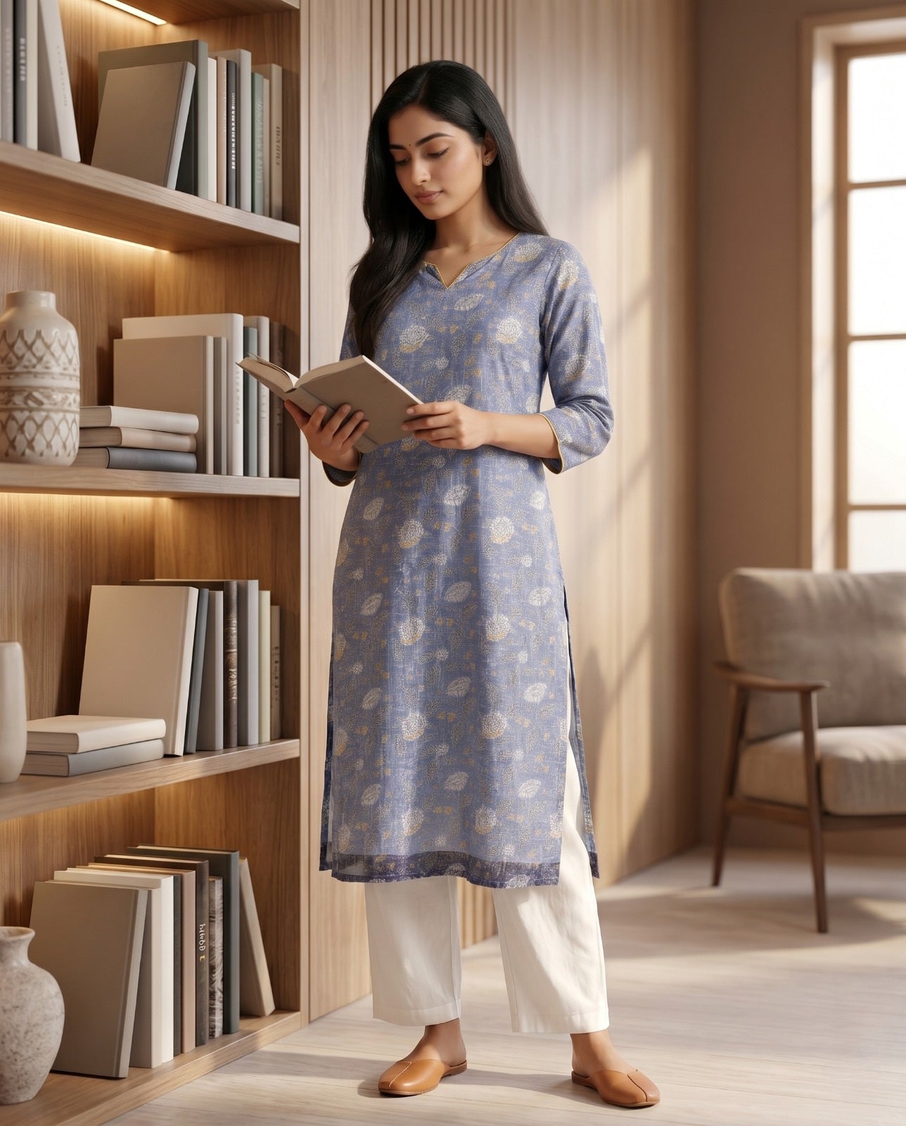 FLORAL KOTA DORIA STRAIGHT KURTA (HANDBLOCK)