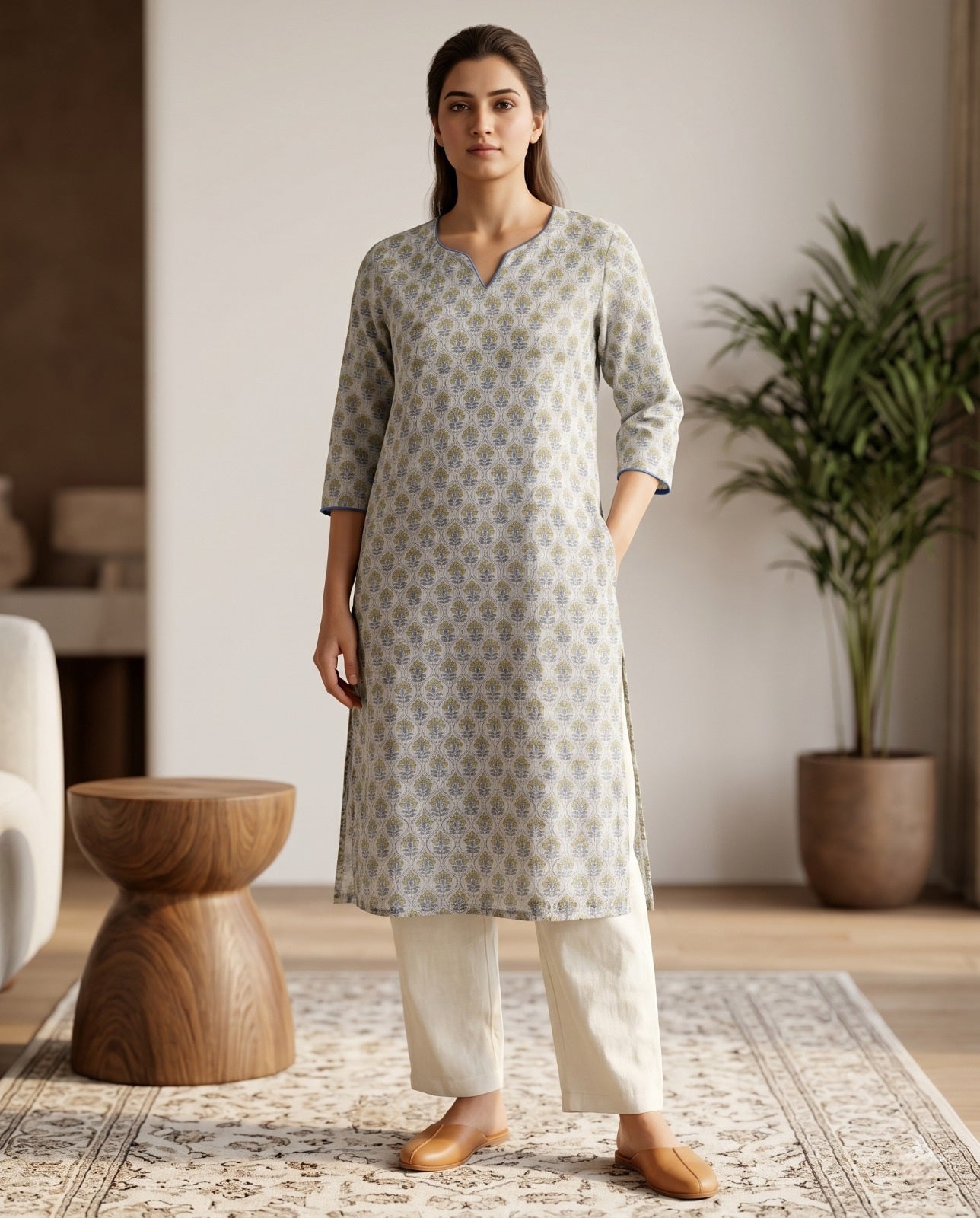FLORAL KOTA DORIA STRAIGHT KURTA (HANDBLOCK)
