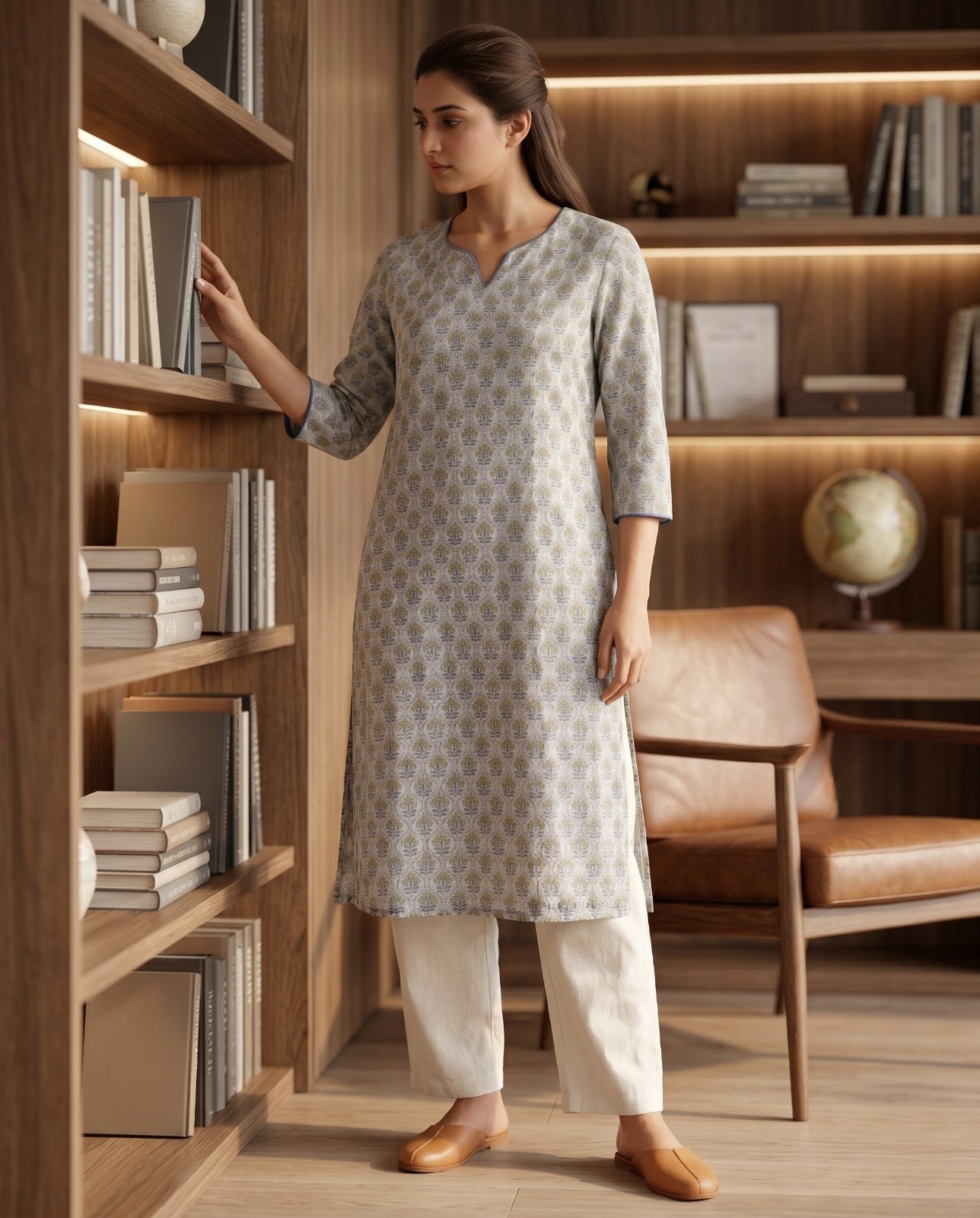 FLORAL KOTA DORIA STRAIGHT KURTA (HANDBLOCK)