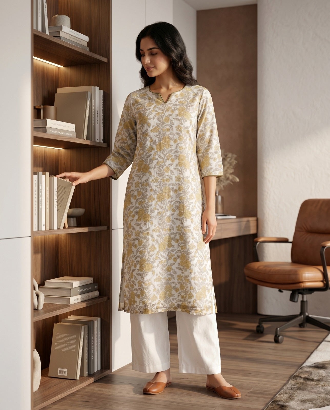 FLORAL KOTA DORIA STRAIGHT KURTA (HANDBLOCK)