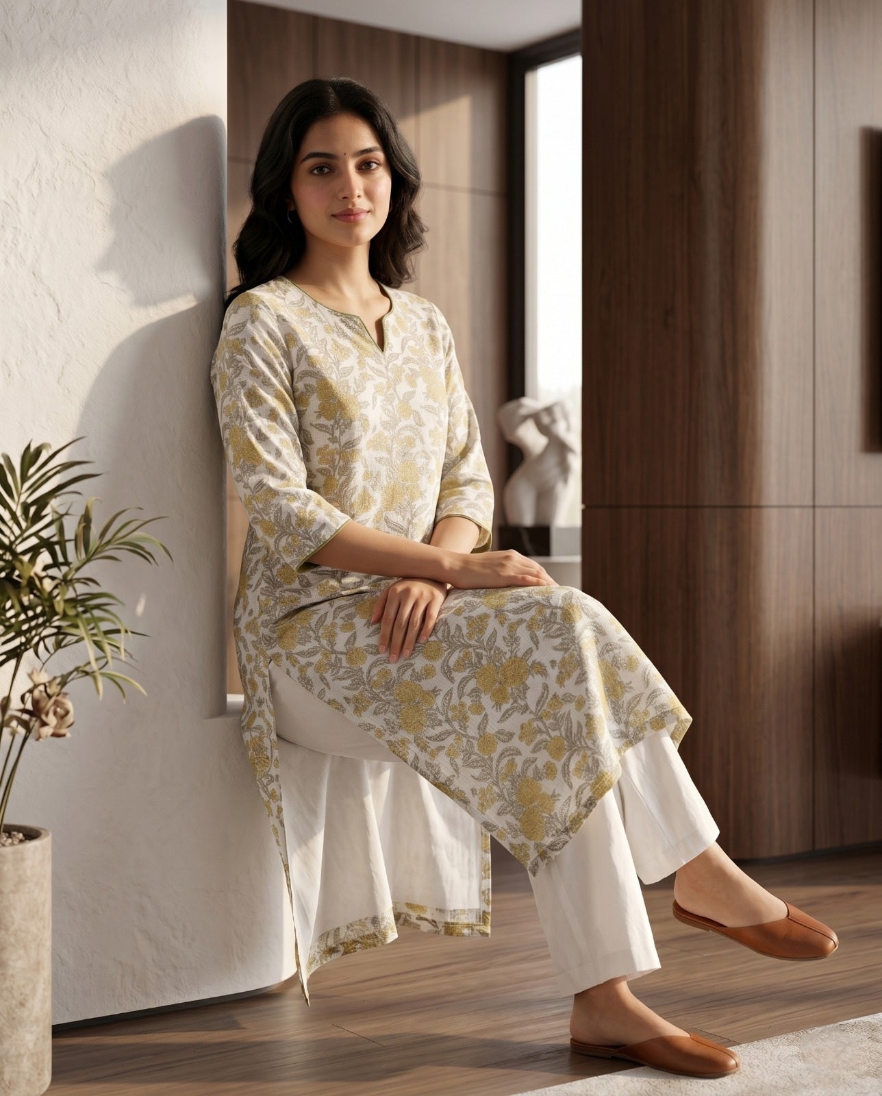 FLORAL KOTA DORIA STRAIGHT KURTA (HANDBLOCK)