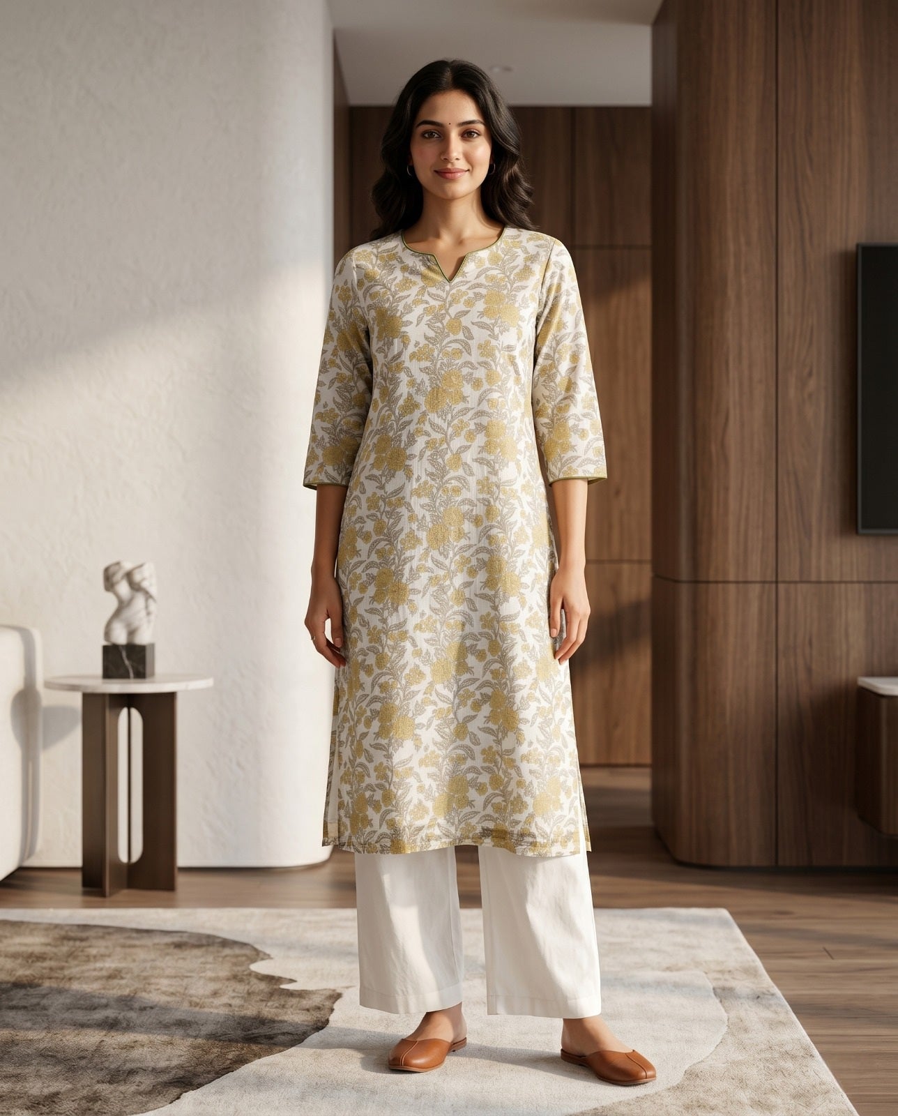 FLORAL KOTA DORIA STRAIGHT KURTA (HANDBLOCK)