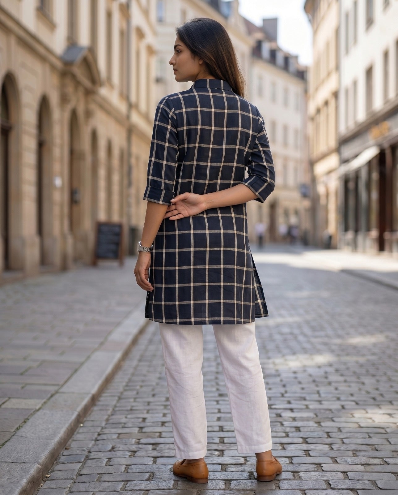 CITY WALK CHECK TUNIC (COTTON LINEN)
