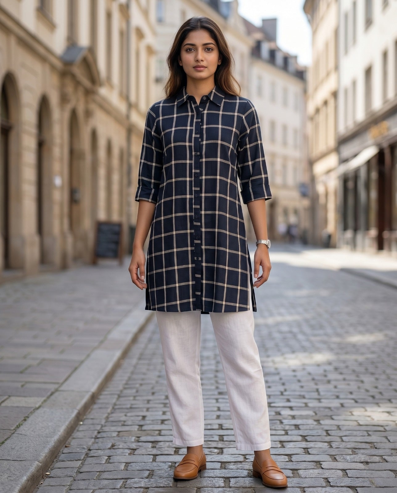 CITY WALK CHECK TUNIC (COTTON LINEN)
