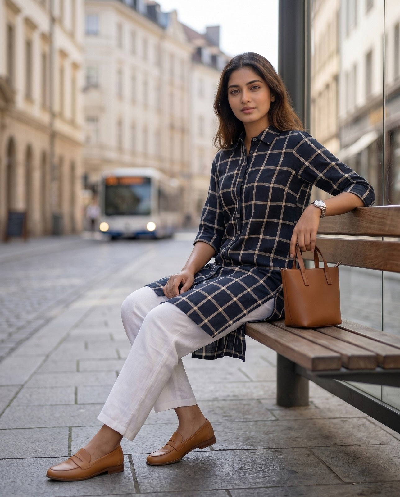 CITY WALK CHECK TUNIC (COTTON LINEN)