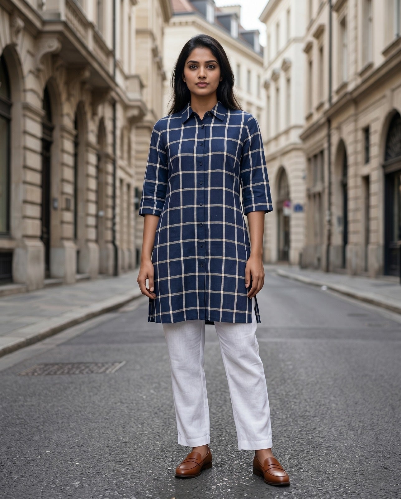 CITY WALK CHECK TUNIC (COTTON LINEN)