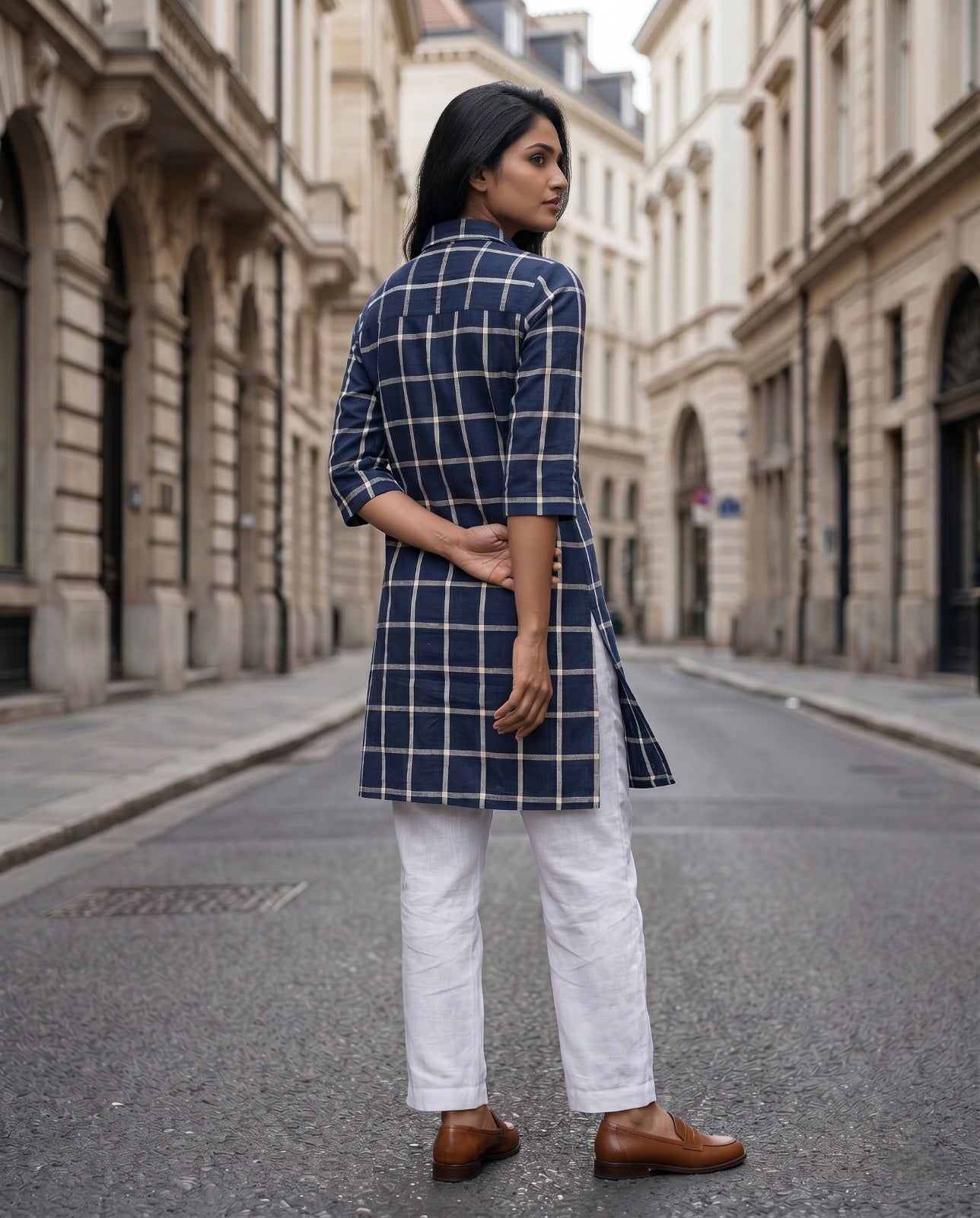 CITY WALK CHECK TUNIC (COTTON LINEN)