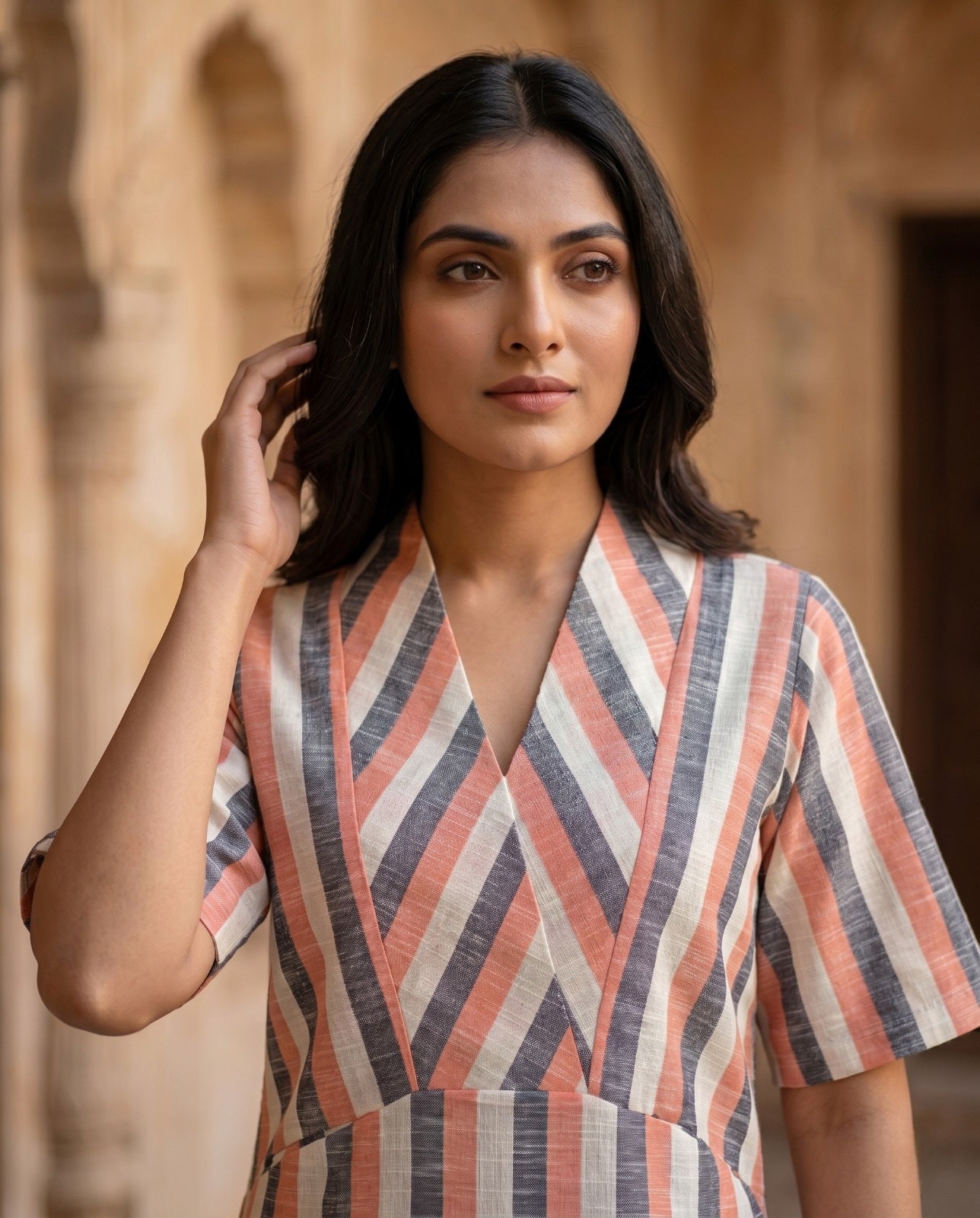 SUNSET STRIPE V NECK TUNIC (COTTON LINEN)