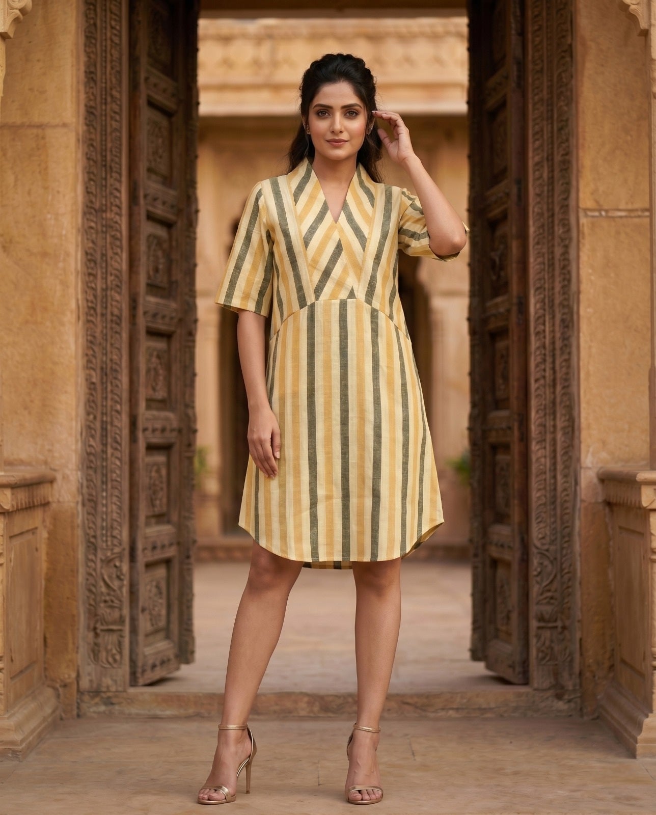 SUNSET STRIPE V NECK TUNIC (COTTON LINEN)