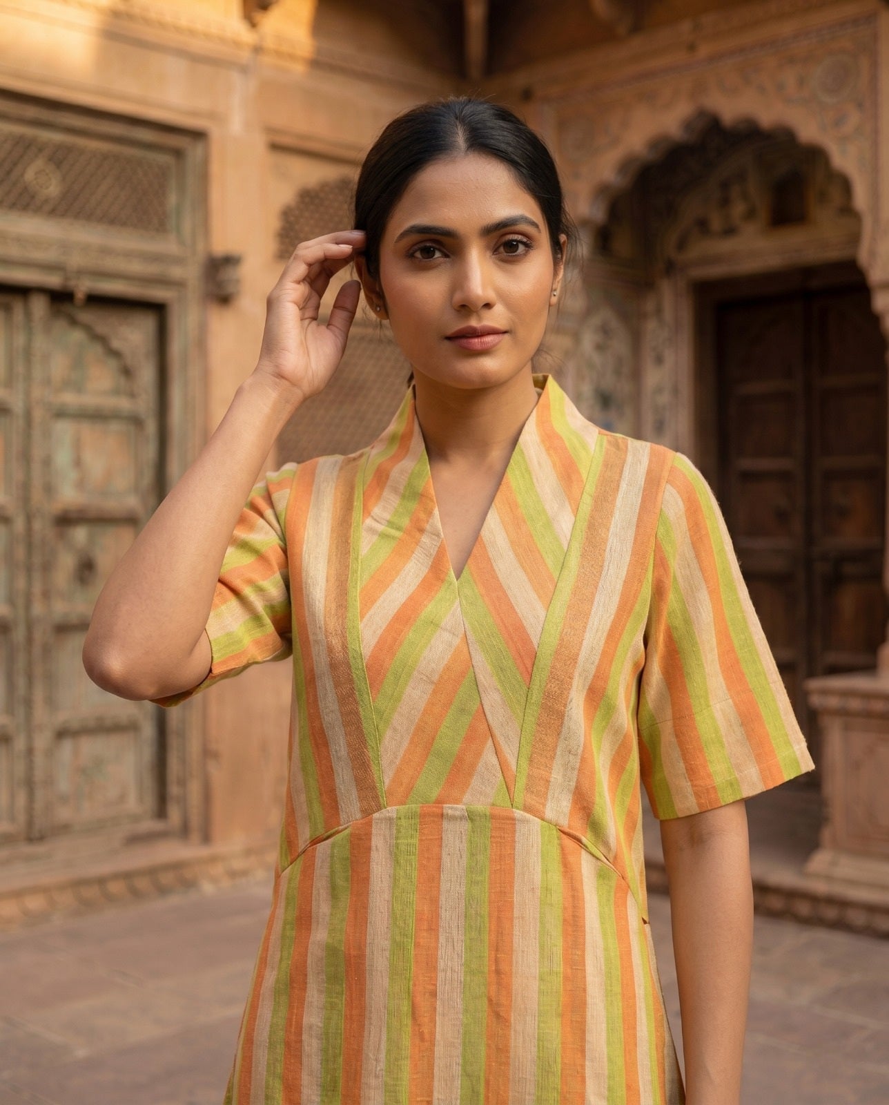SUNSET STRIPE V NECK TUNIC (COTTON LINEN)