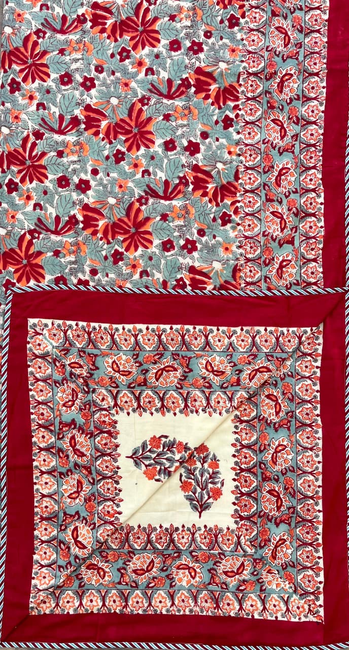 Hand Block Reversible Single Dohar Premium Cotton – Maroon