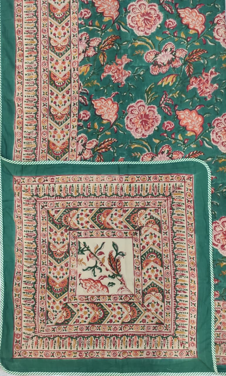 Hand Block Reversible Single Dohar Premium Cotton – Teal Green