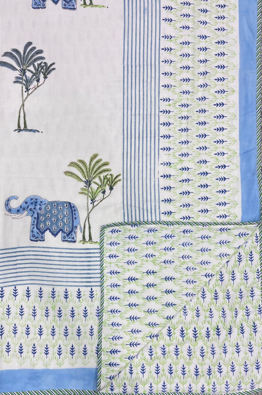 Hand Block Reversible Single Dohar Premium Cotton – Sky Blue