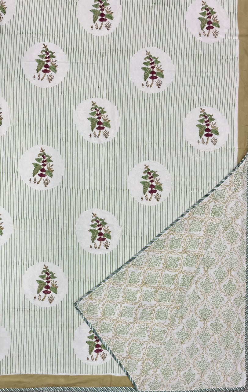 Hand Block Reversible Double Dohar Premium Cotton – Sage Green
