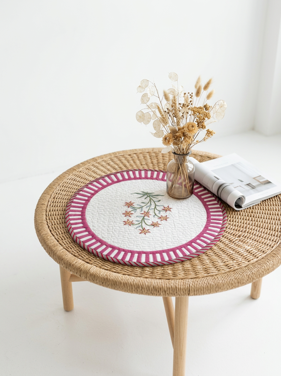 Quilted Golden Star Blossom Round Mat