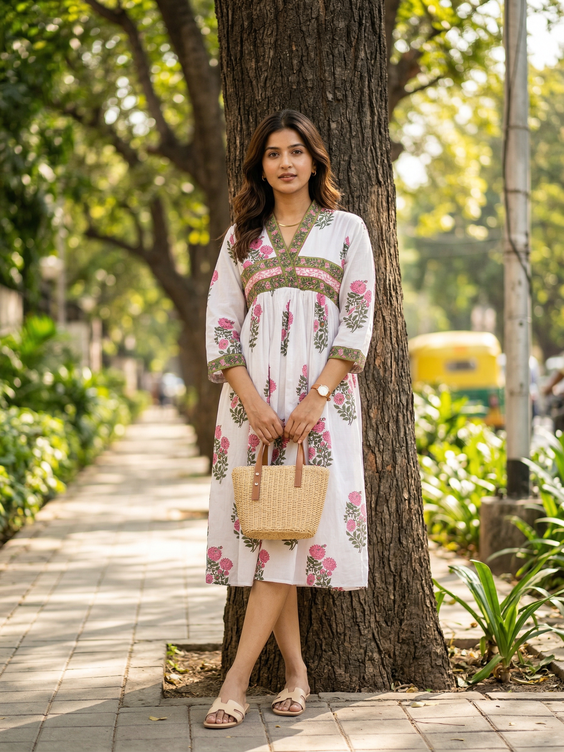 Green and Pink Cotton Mughal Butta Frock