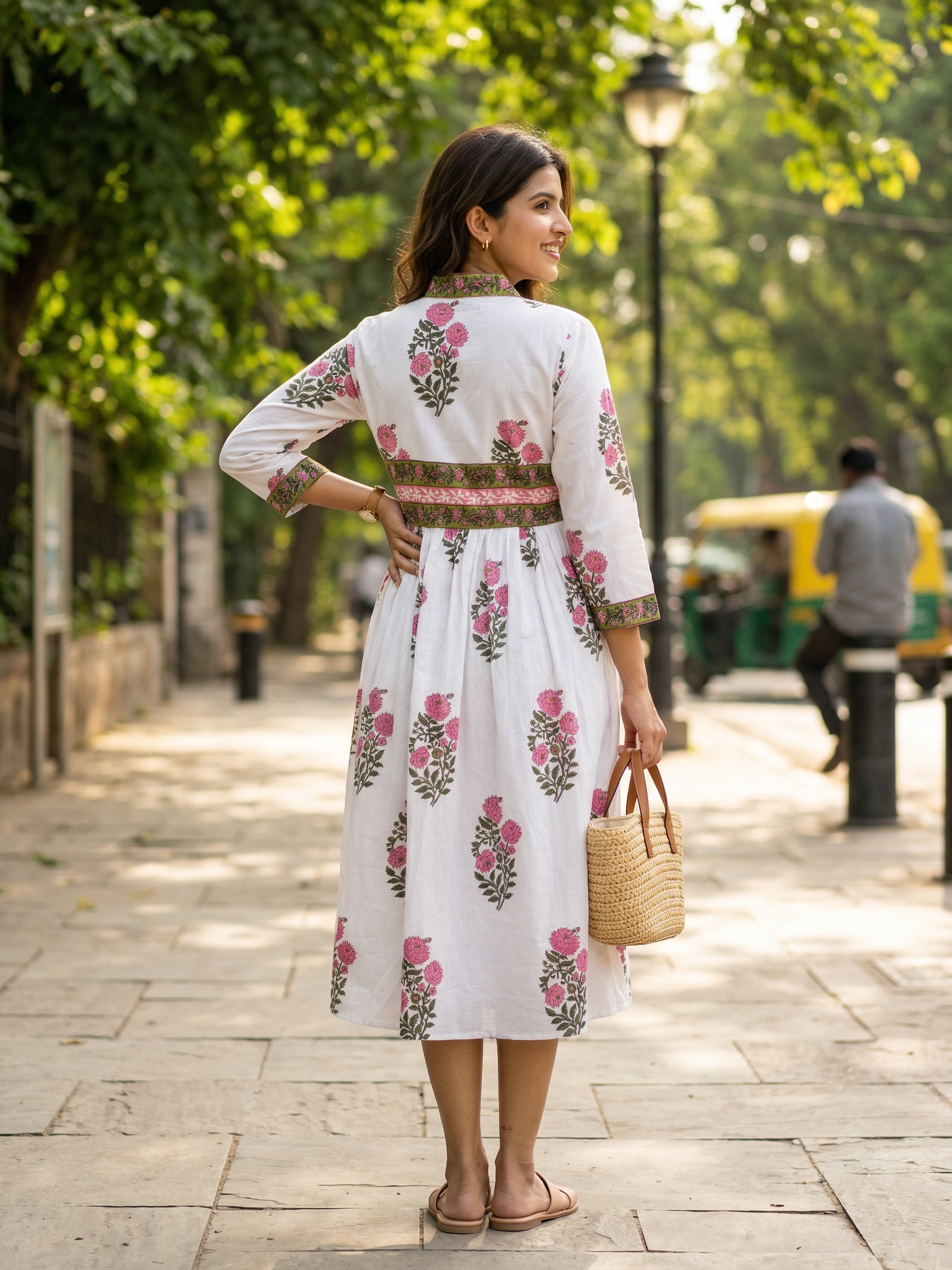 Green and Pink Cotton Mughal Butta Frock