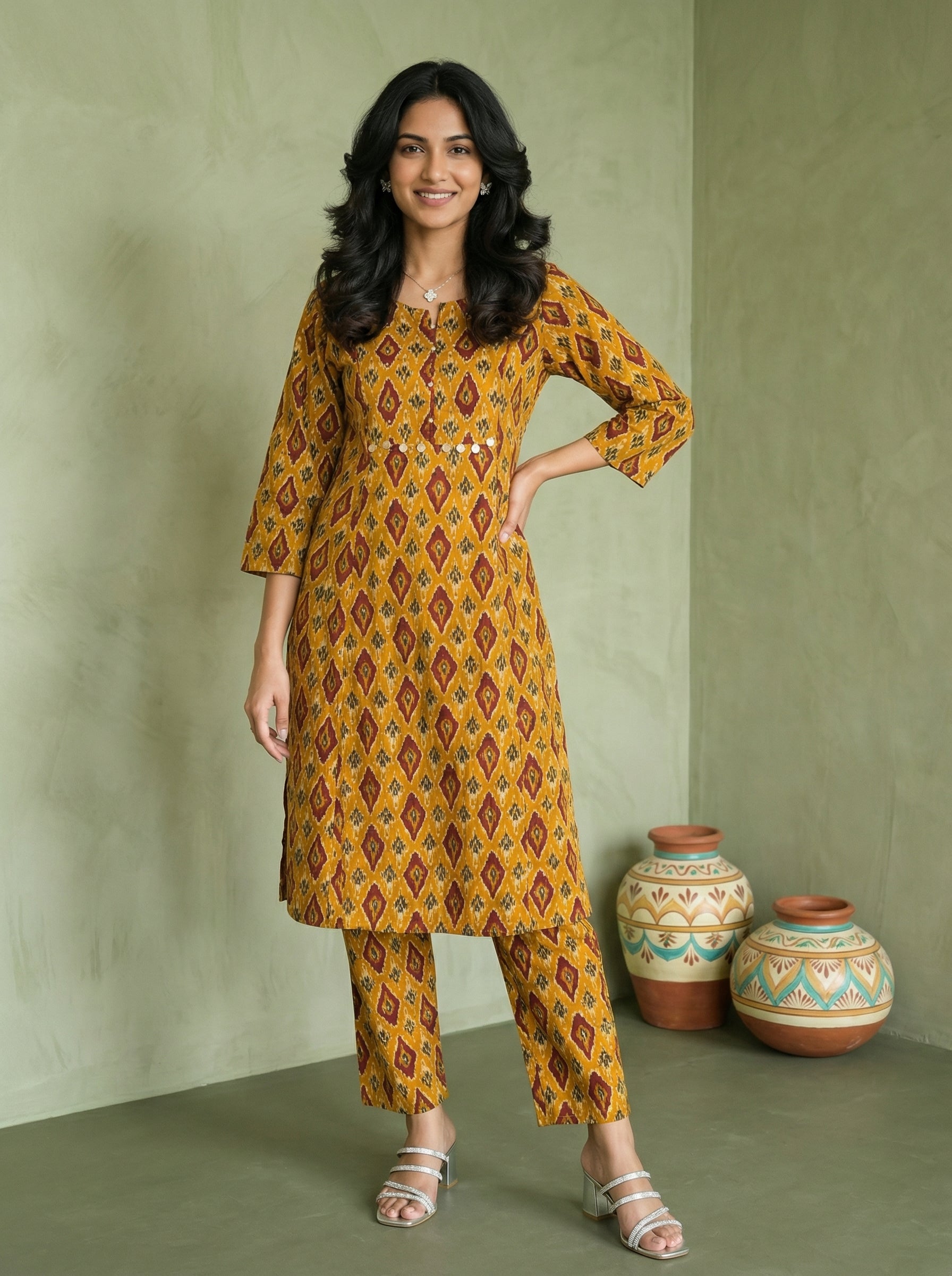 Sequence & Coin Fusion Cotton Mustard Yellow KP Set