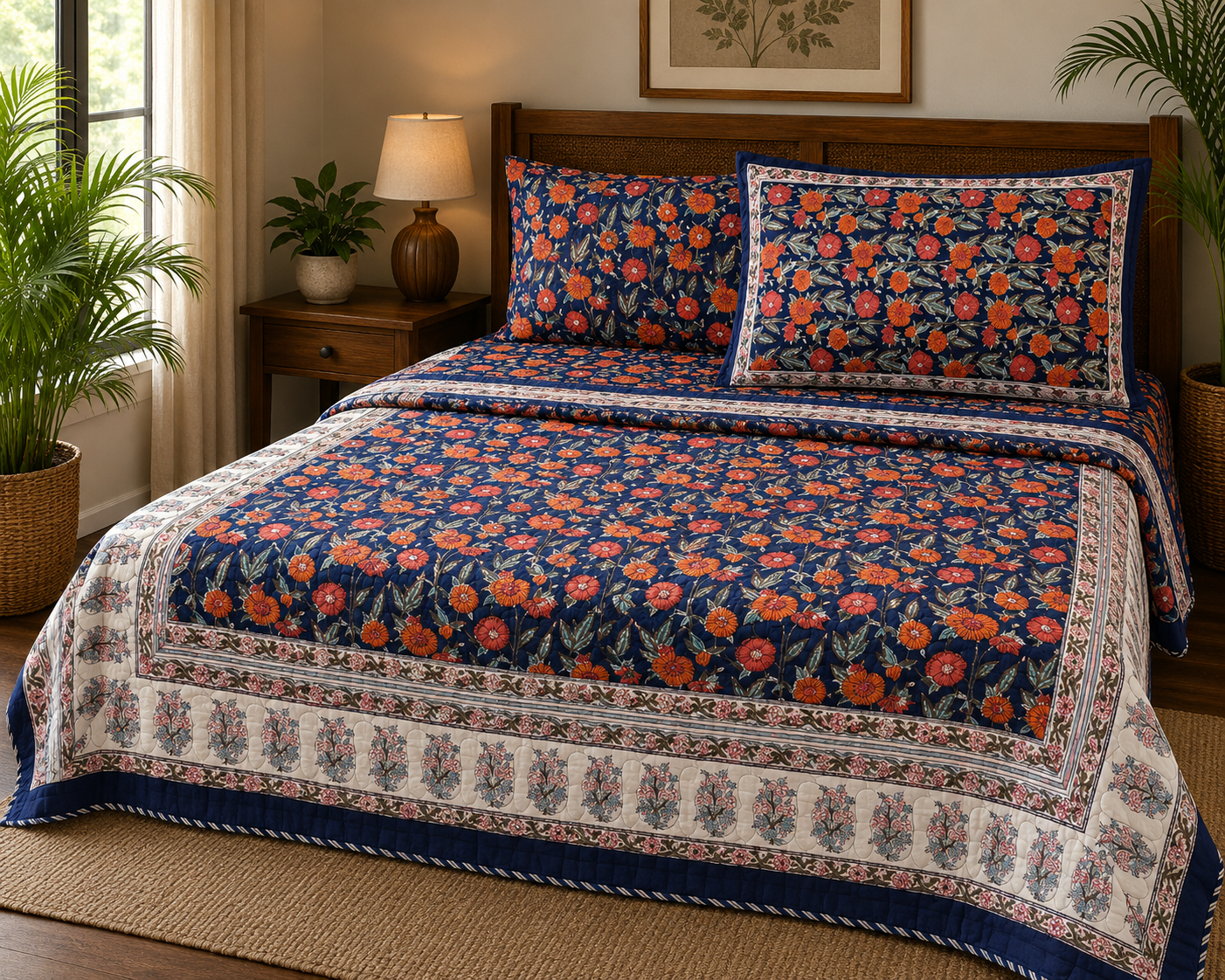 Indigo Gulmohar Comforter (Hand Block) - 90*108
