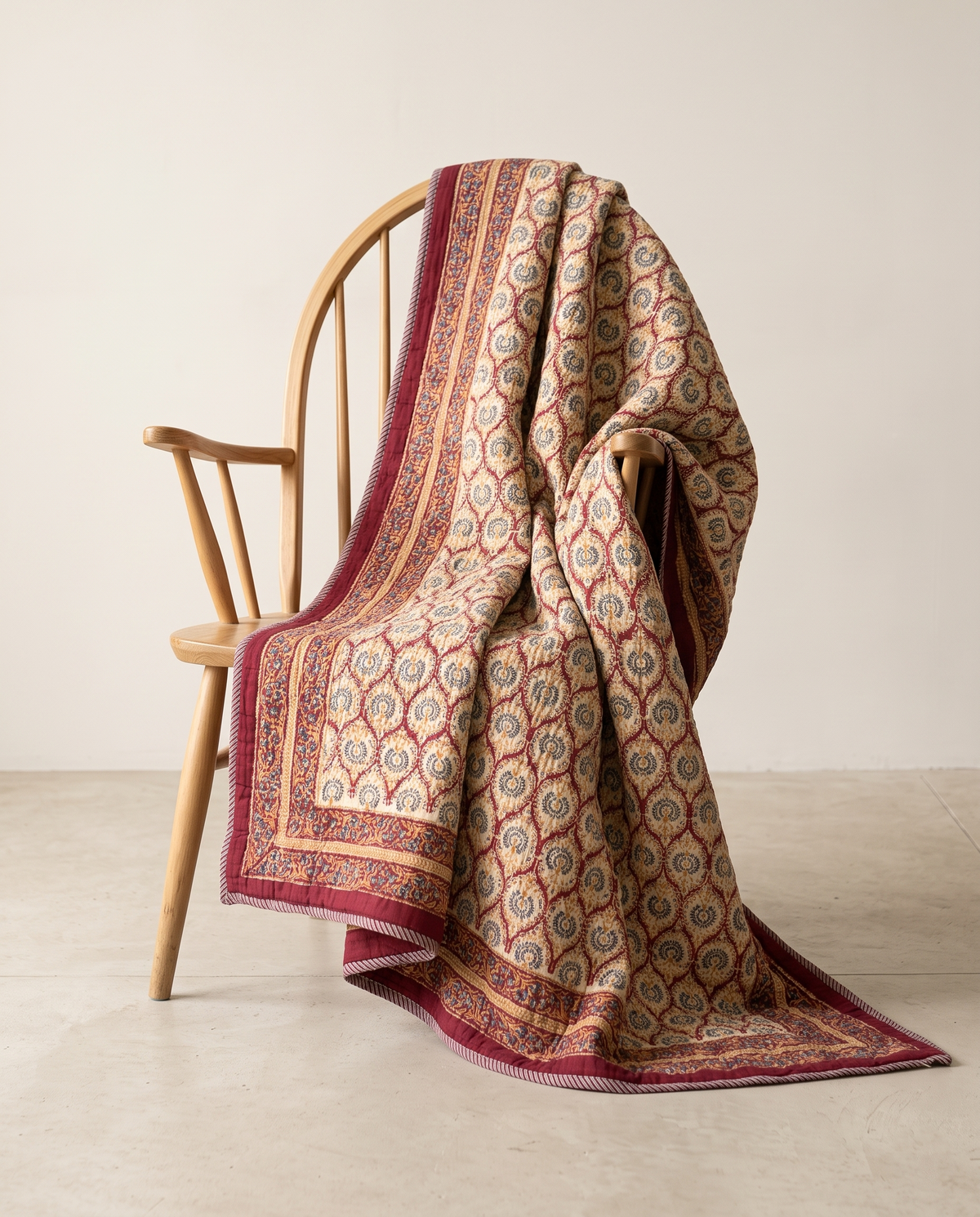 MEHRANG MAROON BLUE HAND BLOCK REVERSIBLE QUILT