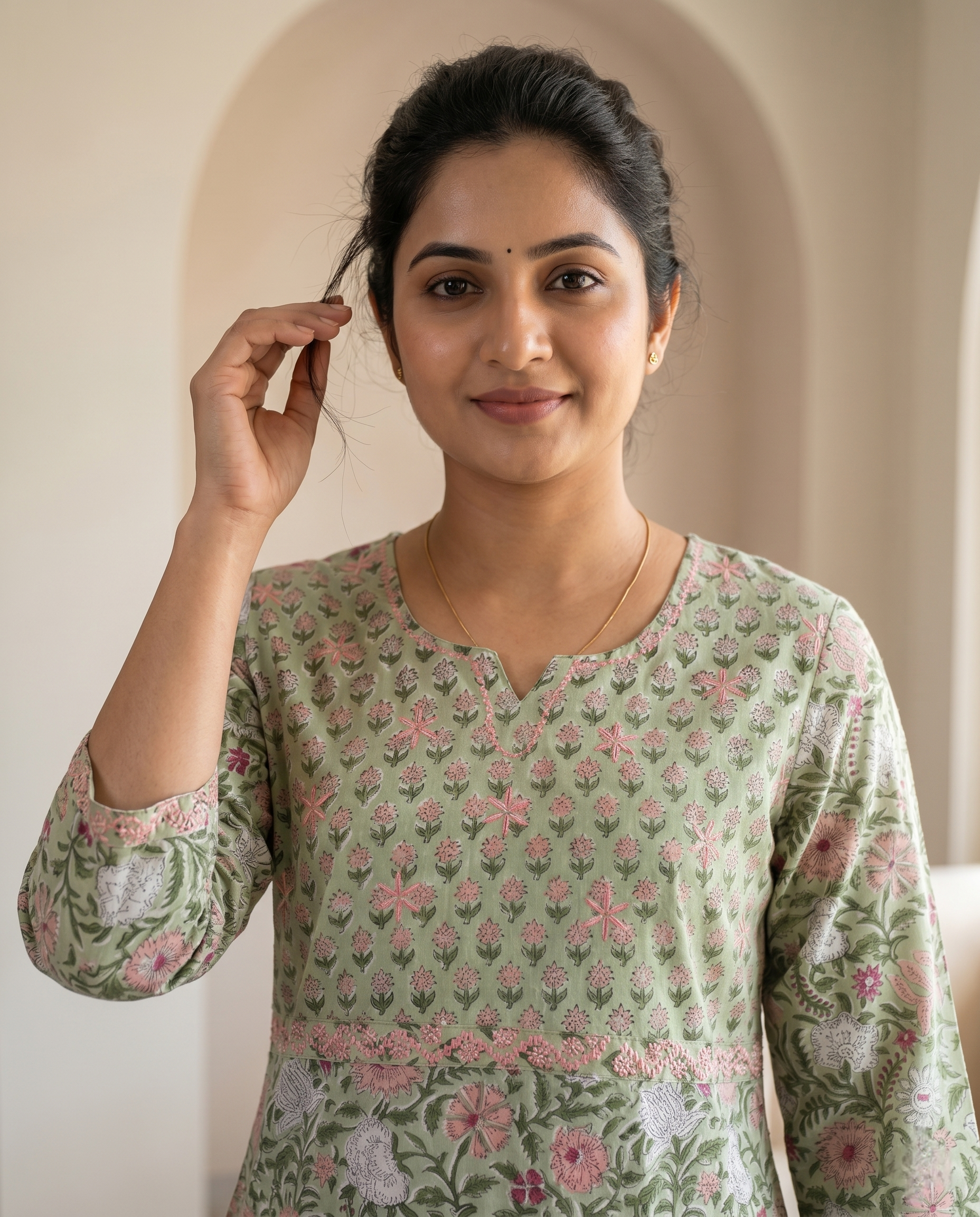 GOLDEN GRACE EMBROIDERY KURTA PANT SET - HANDBLOCK