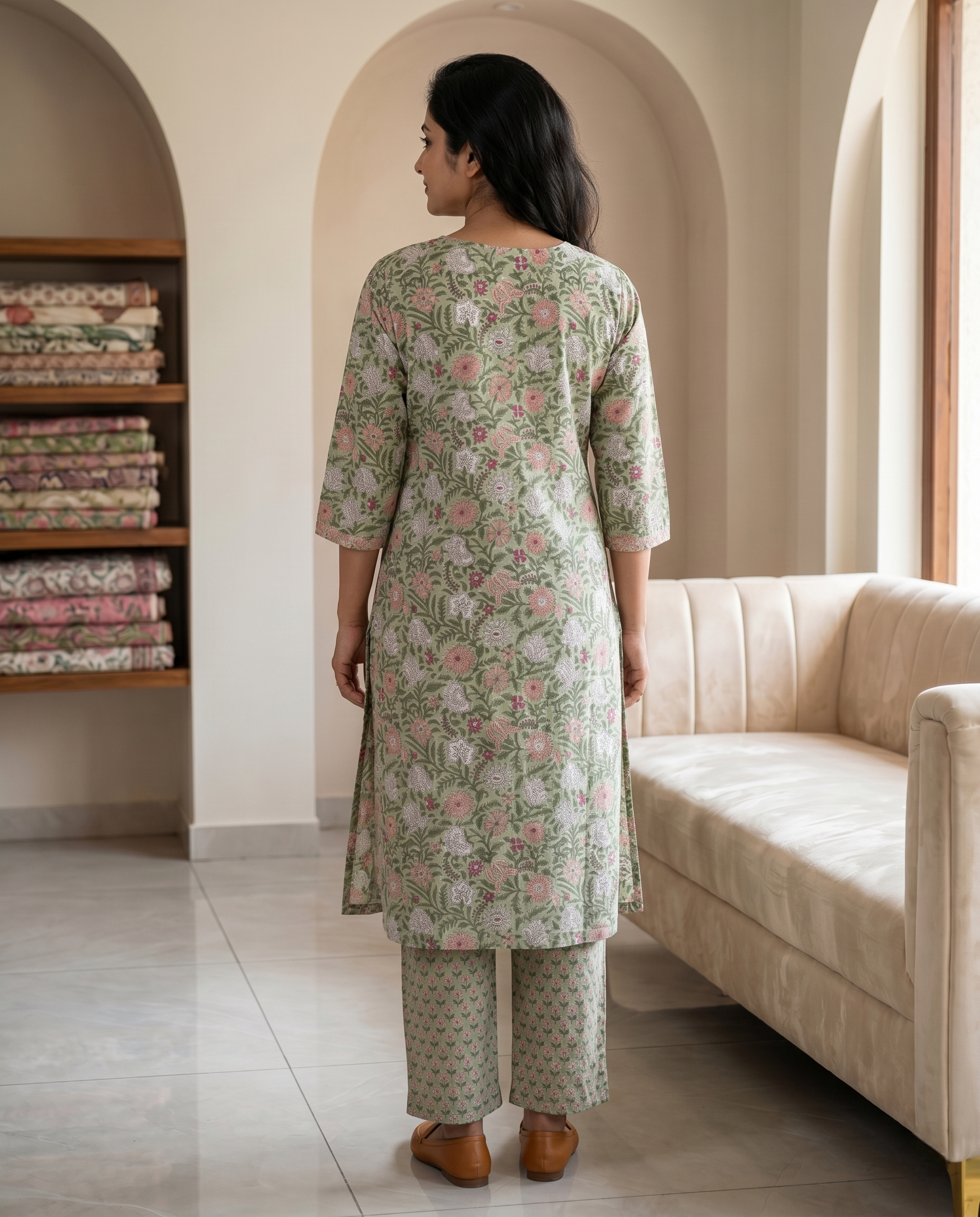 GOLDEN GRACE EMBROIDERY KURTA PANT SET - HANDBLOCK