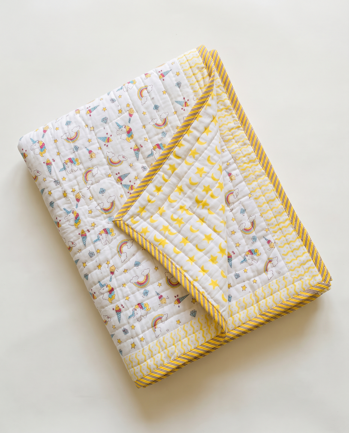 MAGICAL UNICORN WISHES HAND BLOCK BABY REVERSIBLE QUILT