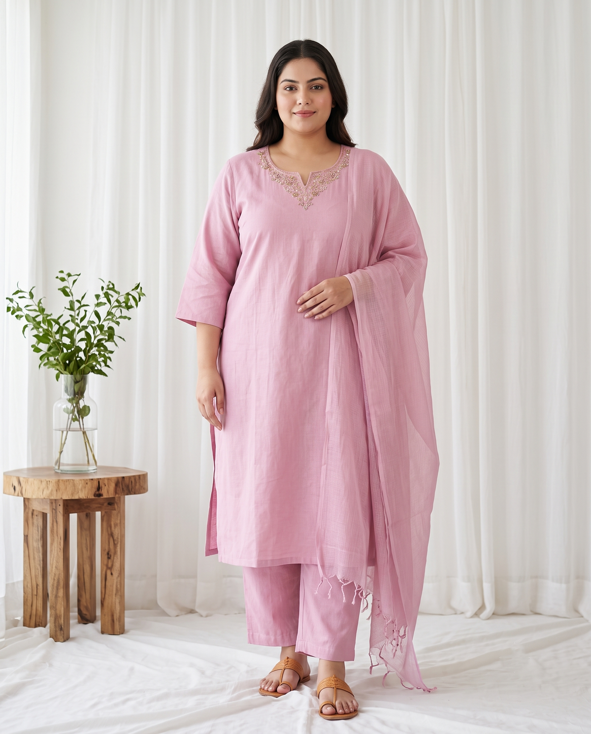 NOORAYA EMBROIDERED 3 PC SET - PINK