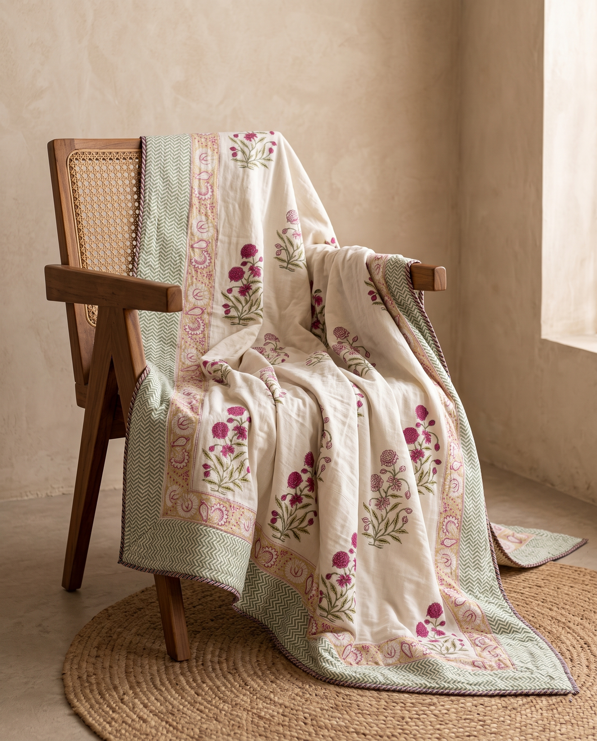 GULABI MEHAK FLORAL HAND BLOCK COTTON DOHAR