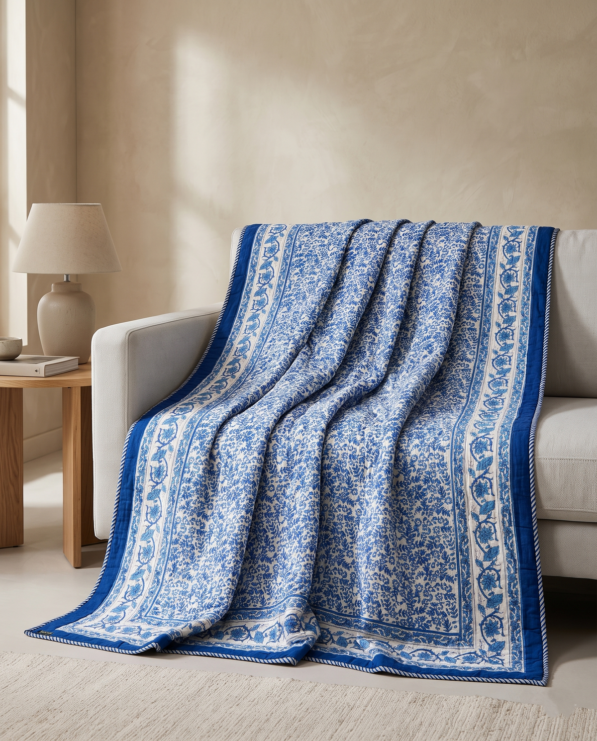 NEELKAMAL BLUE HAND BLOCK REVERSIBLE QUILT