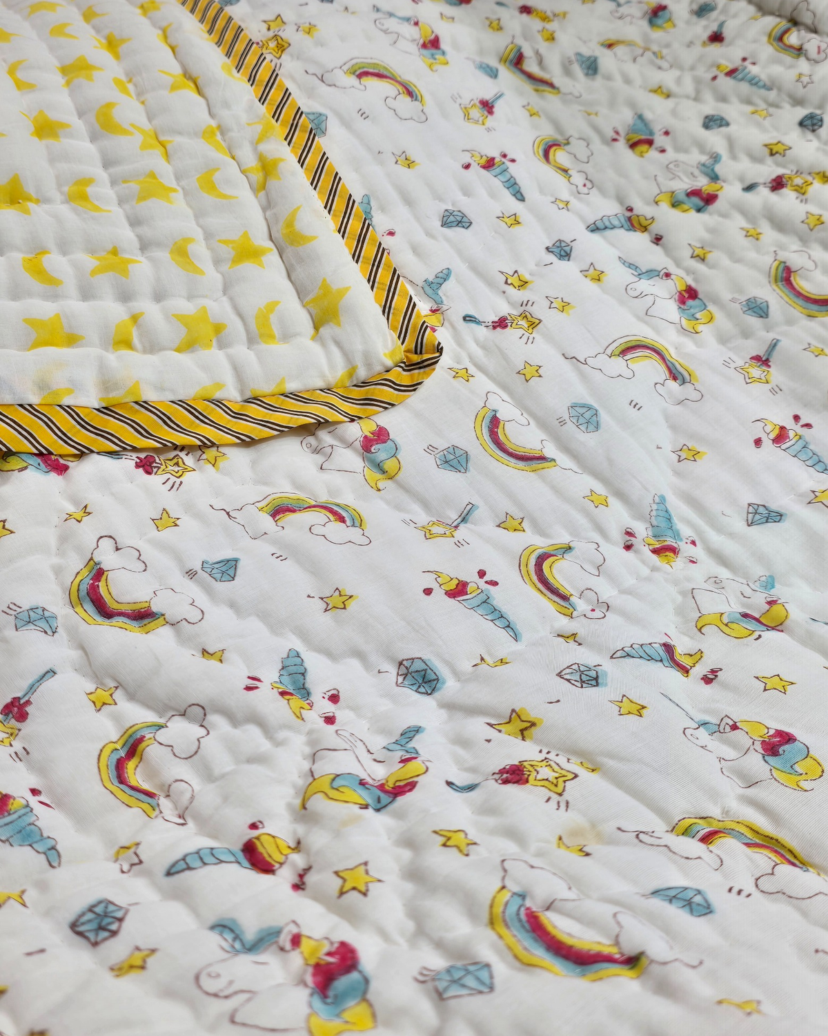 MAGICAL UNICORN WISHES HAND BLOCK BABY REVERSIBLE QUILT