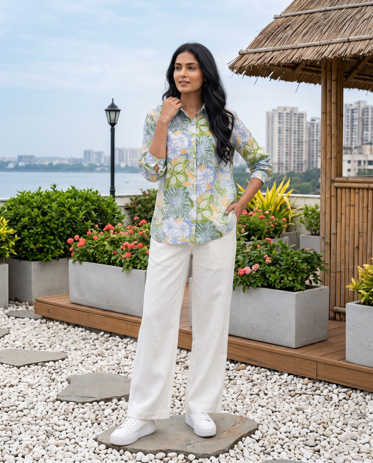 Bamboo Silk 150 GM Sage Green Tropical Bloom Shirt