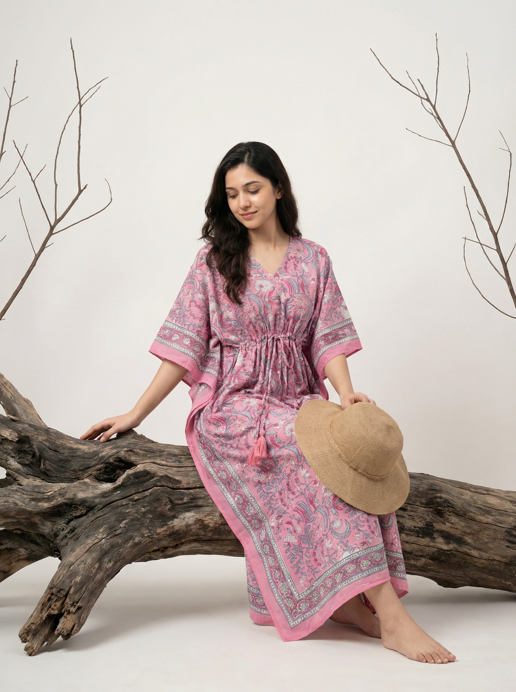 Long Mul Cotton Rose Pink Kaftan