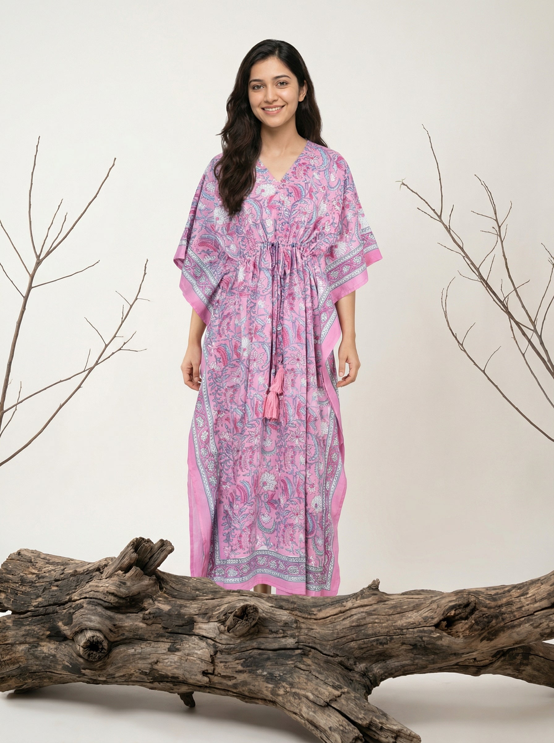Long Mul Cotton Rose Pink Kaftan