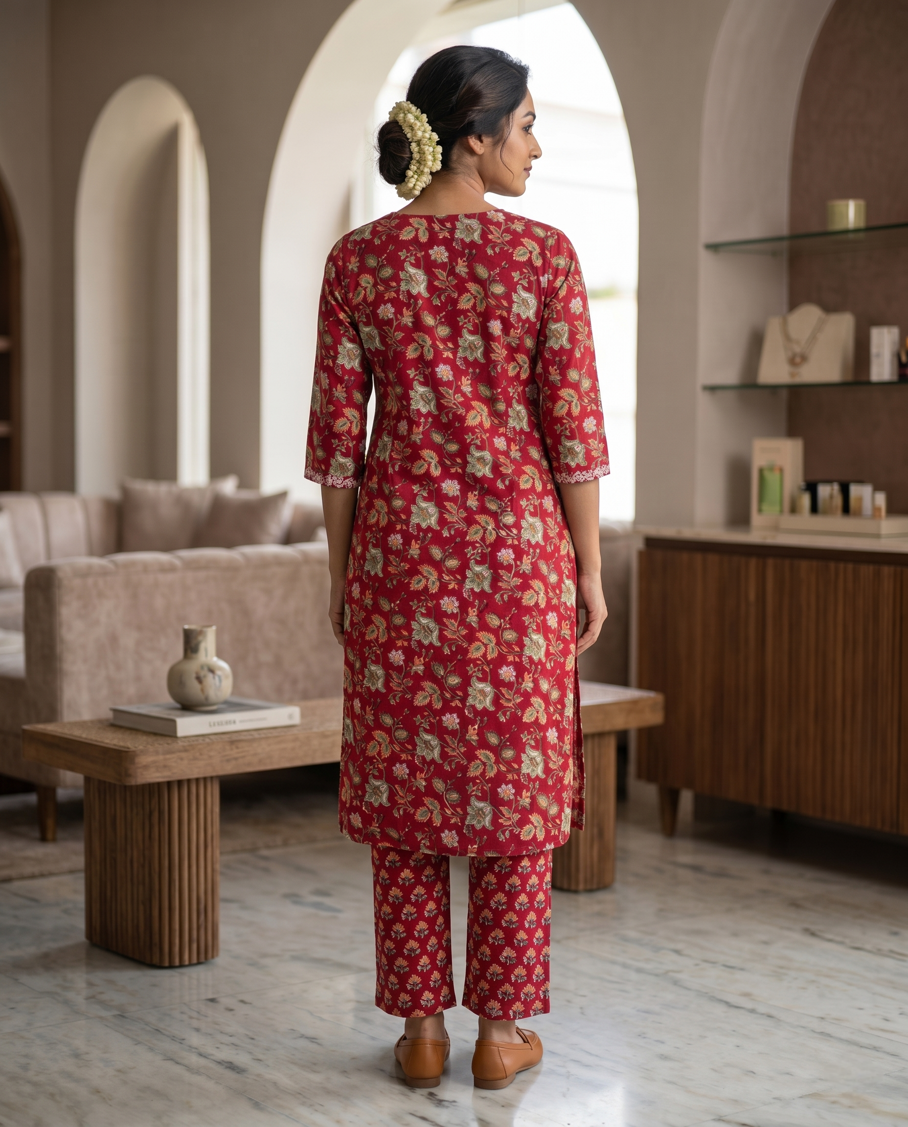 GOLDEN GRACE EMBROIDERY KURTA PANT SET - HANDBLOCK