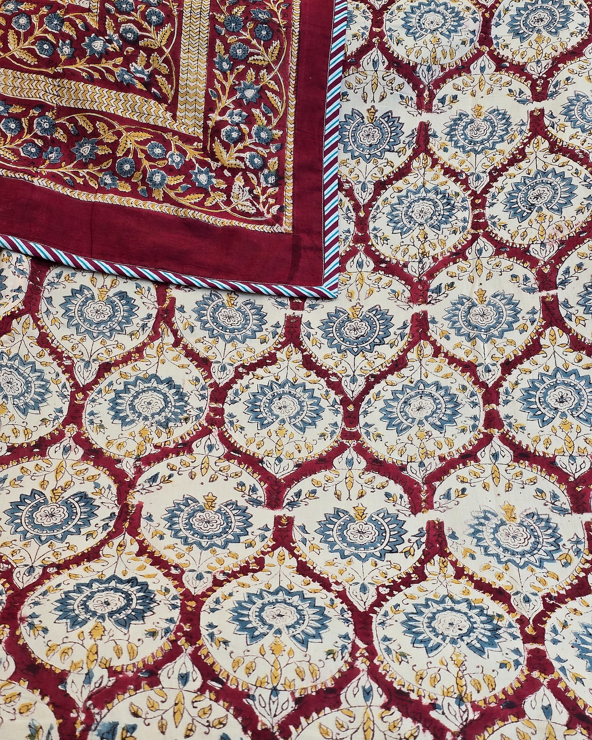 Royal Maroon Medallion Hand Block Cotton Double Dohar