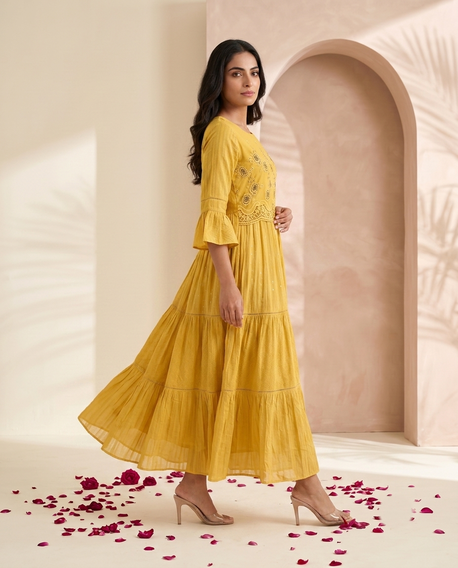 THE GOLDEN BLOOM MUL COTTON DRESS