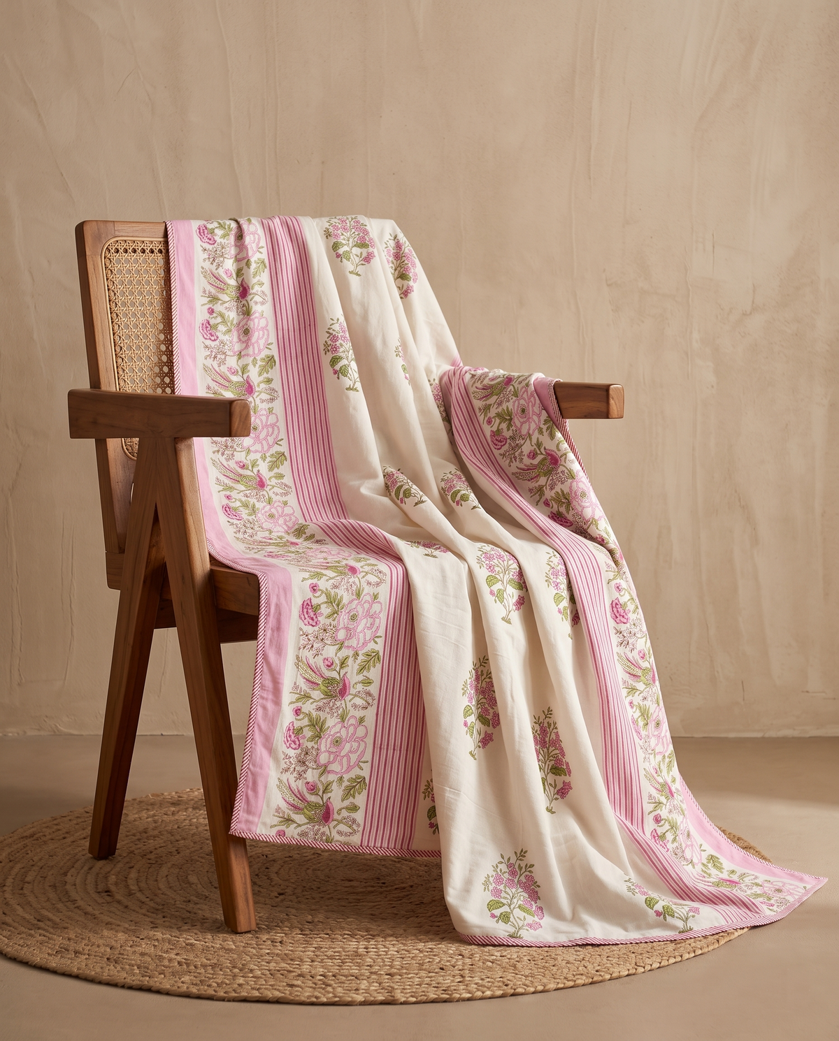 GULABI GULSHAN FLORAL HAND BLOCK COTTON DOHAR
