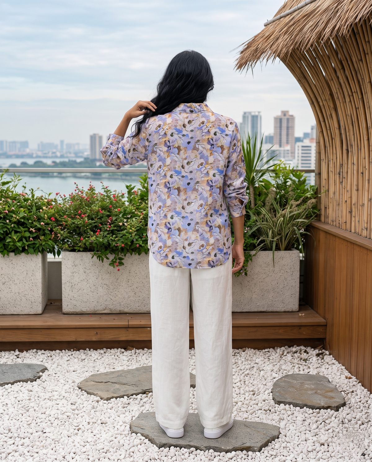 Bamboo Silk 150 GM Lavender Mist Watercolour Floral Shirt
