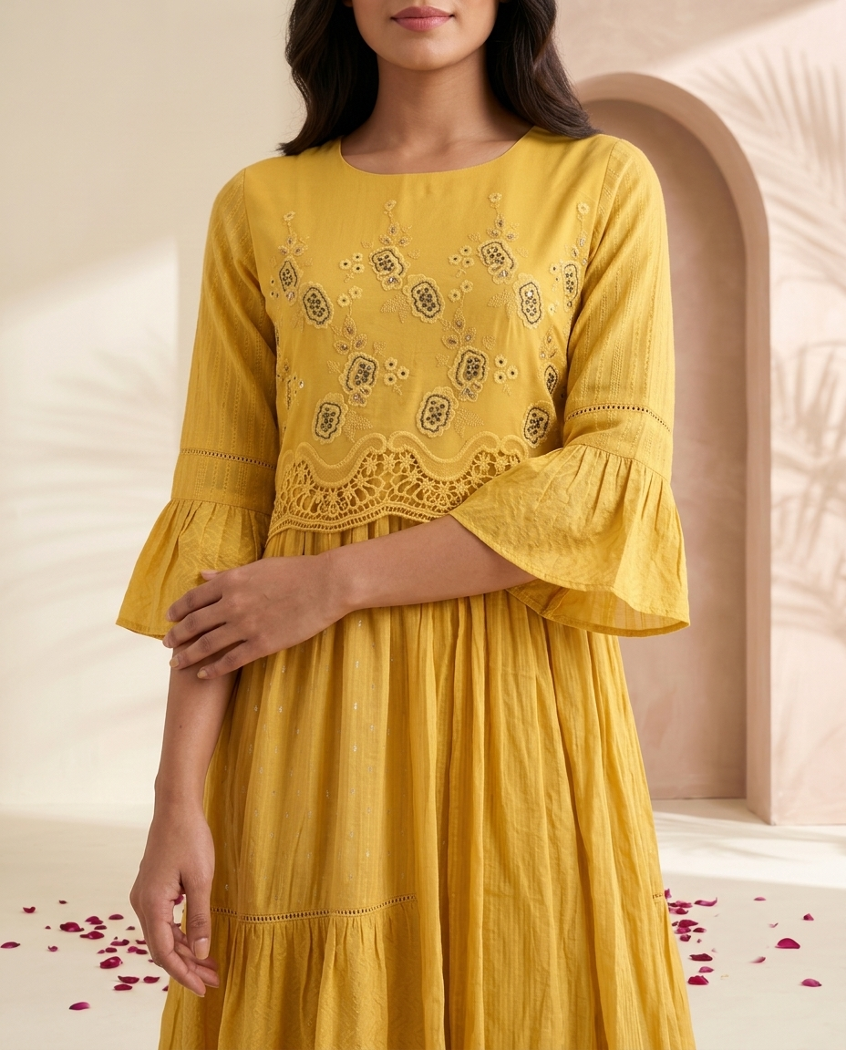 THE GOLDEN BLOOM MUL COTTON DRESS