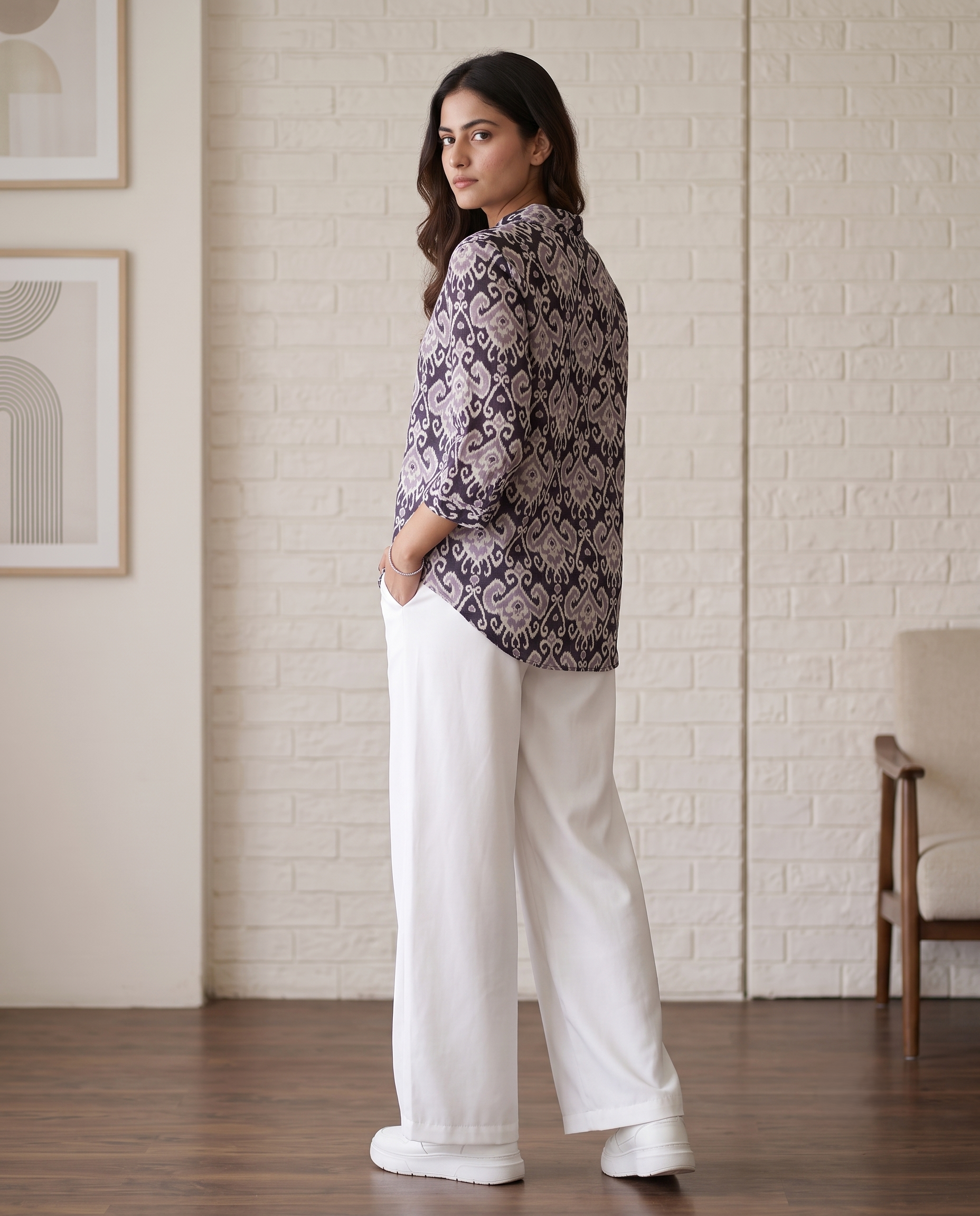Bamboo Silk 150 GM Ikat Print Shirt