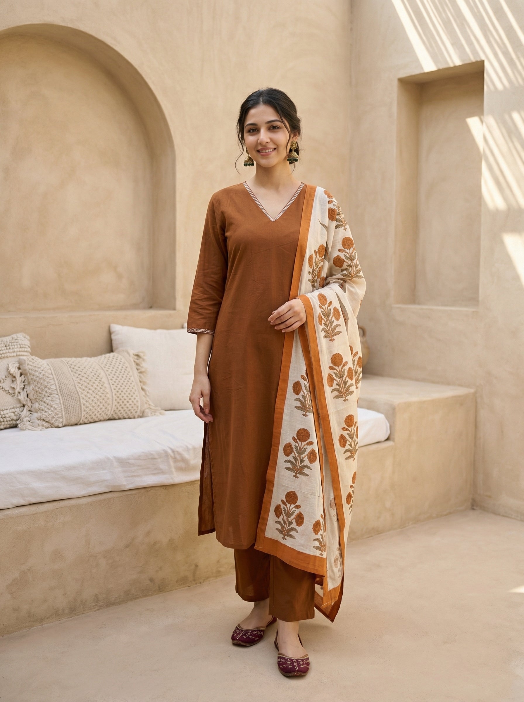 Earthy Elegance Rust Cotton KPD Set