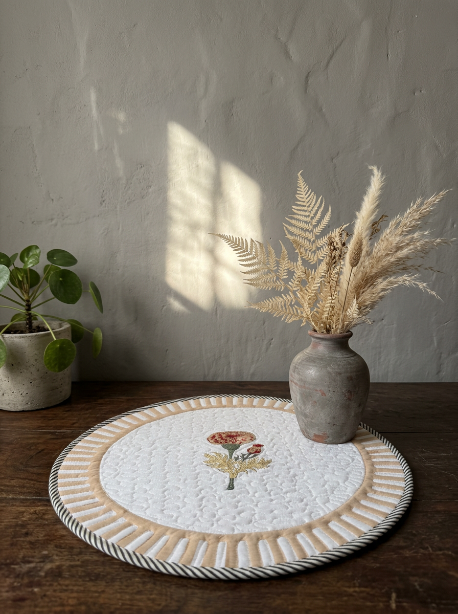 Quilted Golden Bud Round Mat