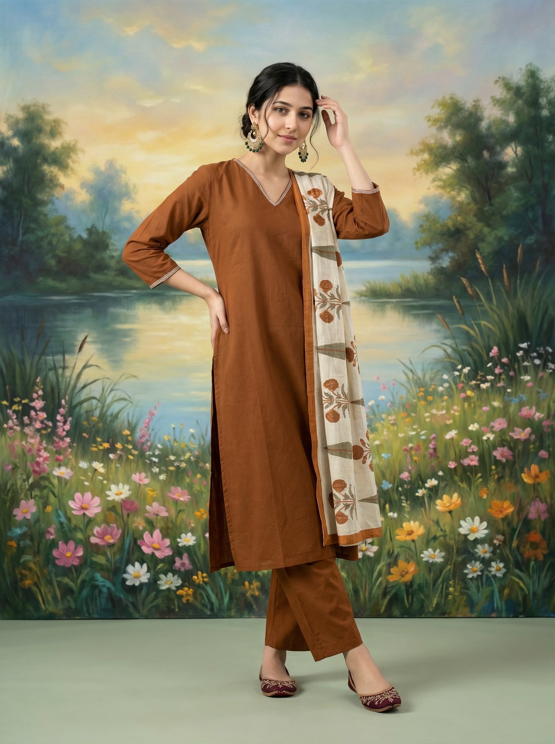 Earthy Elegance Rust Cotton KPD Set